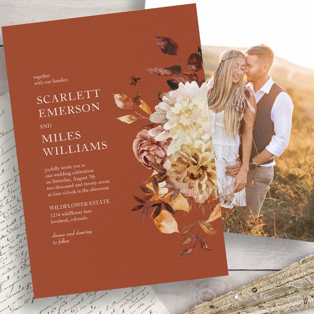 Invitación Boda de Otoño Moderna Terracota (Terracotta Fall Modern Terracotta Wedding Invitation by Painted Paperie
)