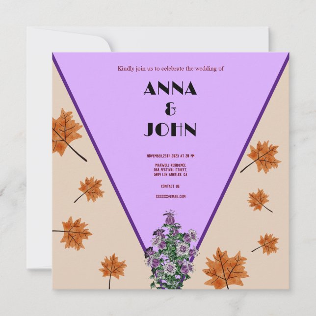 Invitación Boda de otoño morado estilo elegante elegante mode (Anverso)