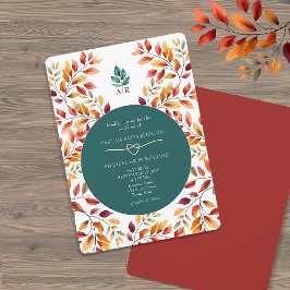 Invitación Boda de otoño naranja azul verdoso