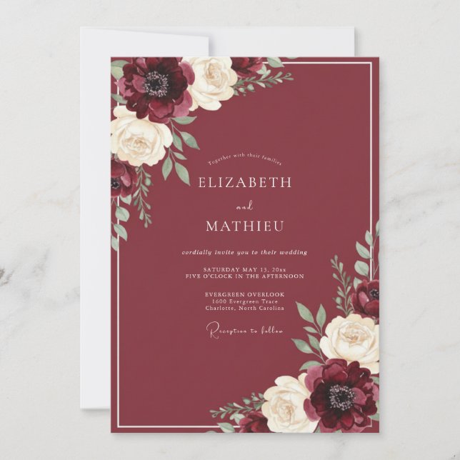 Invitación Boda de Otoño Opulenta en Borgoña (Anverso)