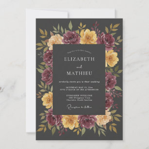 Invitación Boda de Otoño Ornada Gris Carbón