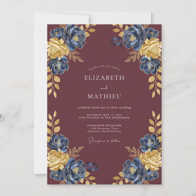 Invitación Boda de Otoño Ornata Borgoña (Anverso)