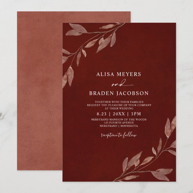 Invitación Boda de Otoño Óxido Hojas de Otoño Follaje (Anverso / Reverso)