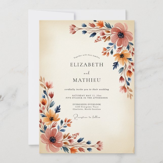 Invitación Boda de otoño pintoresca en albaricoque naval (Anverso)