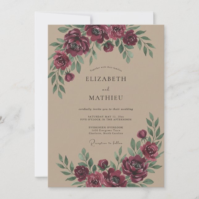 Invitación Boda de Otoño Profundo Borgoña (Anverso)