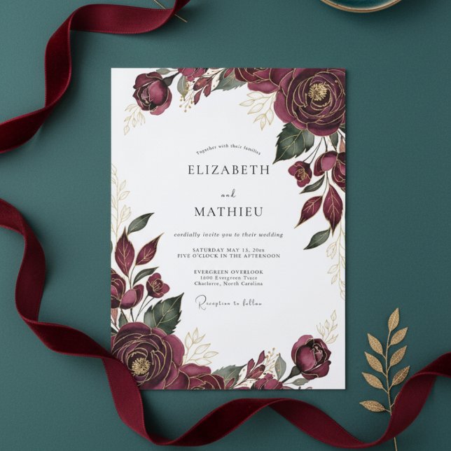 Invitación Boda de Otoño Profundo Borgoña (Subido por el creador)