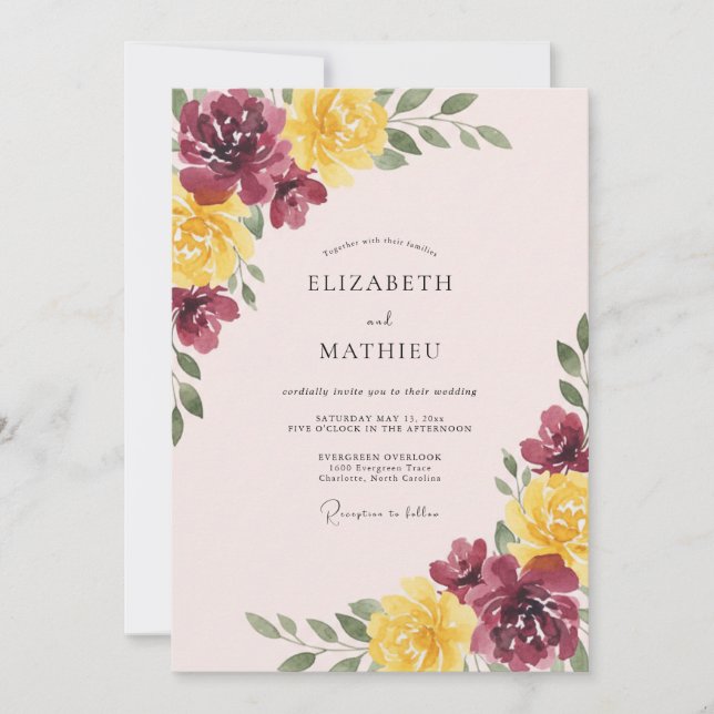 Invitación Boda de Otoño Radiante Borgoña (Anverso)