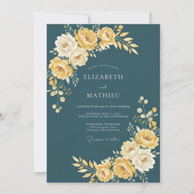 Invitación Boda de otoño radiante en azul verde (Anverso)