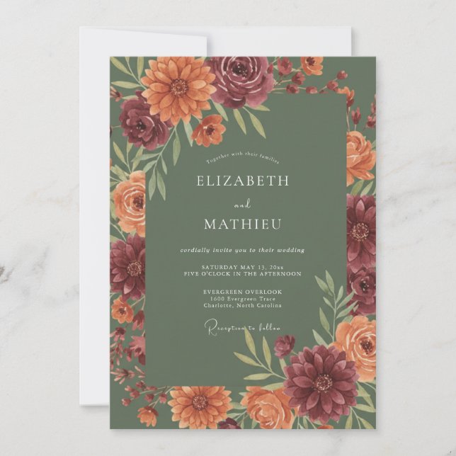 Invitación Boda de Otoño Refinada en Verde Salvia (Anverso)