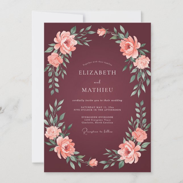 Invitación Boda de Otoño Refined Burgundy (Anverso)