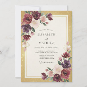 Invitación Boda de Otoño Regio Burgundy Gold