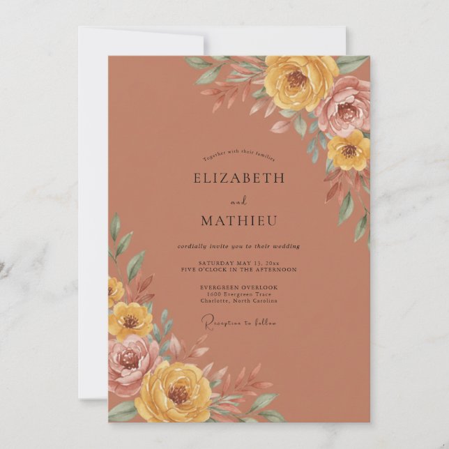 Invitación Boda de Otoño Resplandeciente de Terracota (Anverso)