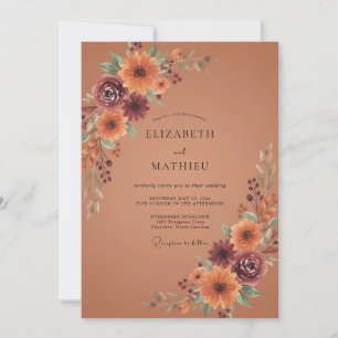 Invitación Boda de otoño rica en naranja quemada