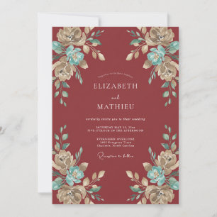 Invitación Boda de Otoño Roja Ornamentada