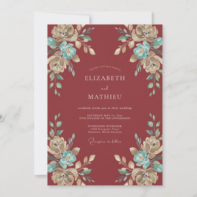 Invitación Boda de Otoño Roja Ornamentada (Anverso)