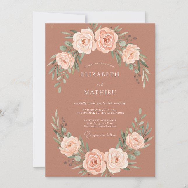 Invitación Boda de Otoño Romántica de Terracota (Anverso)