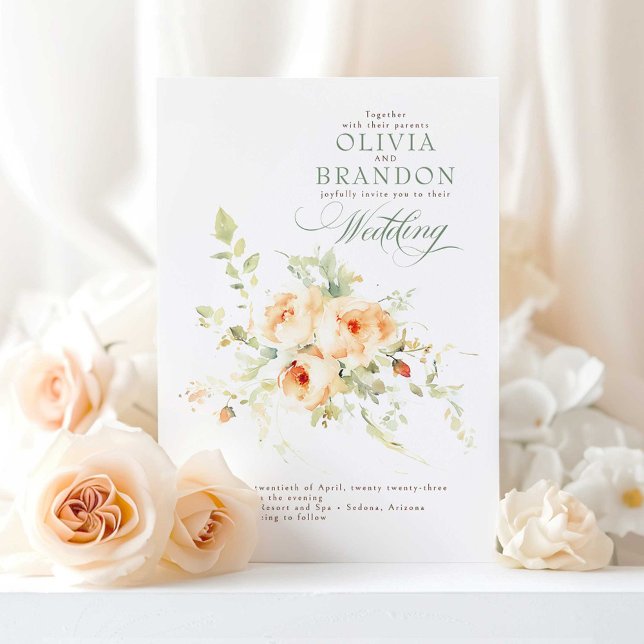 Invitación Boda de otoño romántica romántica floral terracota (Terracotta Floral Wedding Invitation)