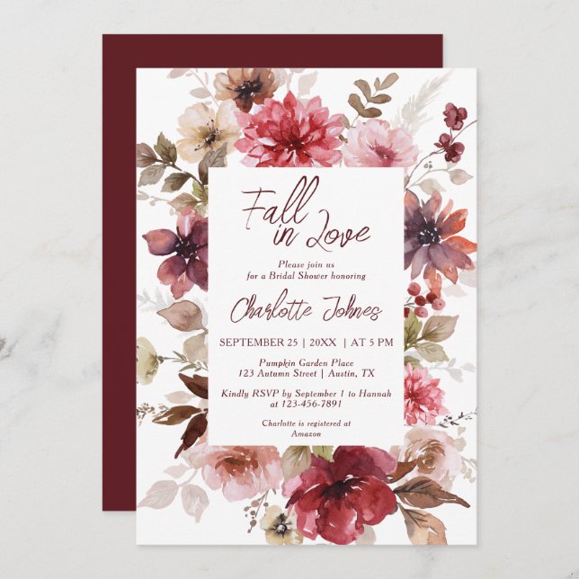 Invitación Boda de Otoño Rosa Malva Boda Boho Desayuno Nupcia (Anverso / Reverso)