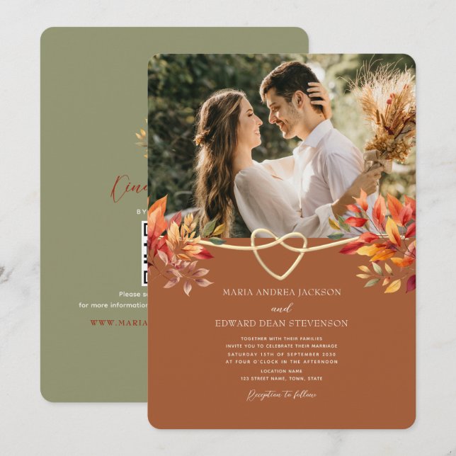Invitación Boda de Otoño Rústica Boho de Terracota (Anverso / Reverso)
