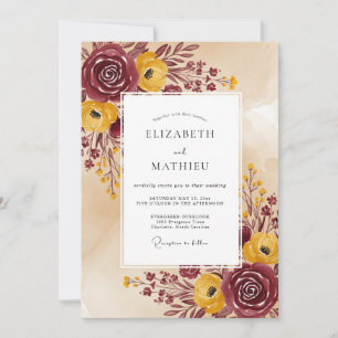 Invitación Boda de Otoño Rústica Burgundy Amarillo