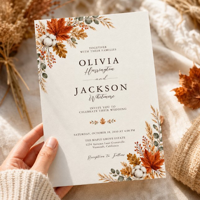 Invitación Boda de otoño rústica con hoja de arce naranja que (Subido por el creador)