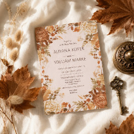 Invitación Boda de Otoño Rústica con Hojas de Naranja Quemada