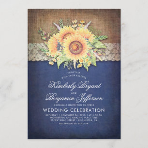Invitación Boda de otoño rústica de la armada del girasol