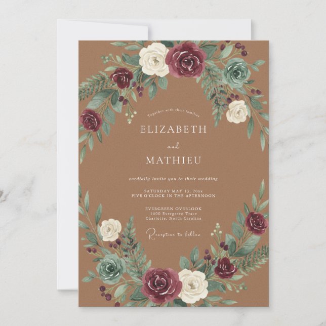 Invitación Boda de Otoño Rústica de Terracota (Anverso)