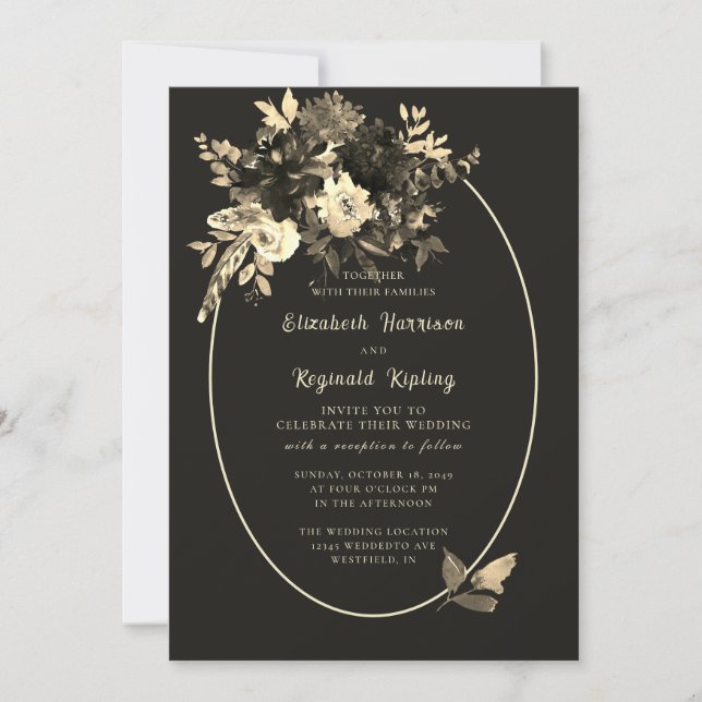 Invitación Boda de otoño rústica desecada floral elegante mar (Anverso)