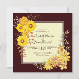 Invitación Boda de otoño rústica Rosas salvajes amarillos, bo