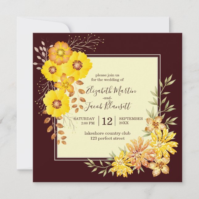 Invitación Boda de otoño rústica Rosas salvajes amarillos, bo (Anverso)