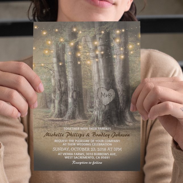 Invitación Boda de otoño rústico con árbol y luces de cuerda (Subido por el creador)
