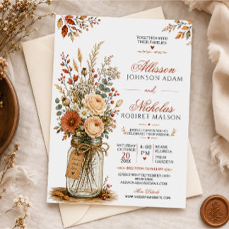 Invitación Boda de otoño rústico con flores silvestres en tar