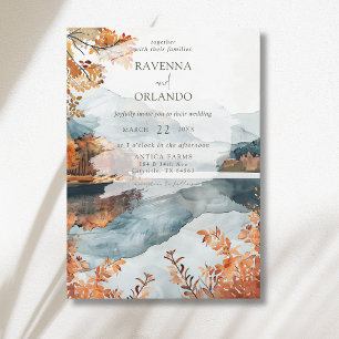 Invitación Boda de Otoño Rústico en Lago de Montaña
