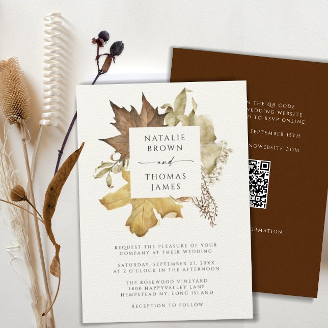 Invitación Boda De Otoño Rústico En Un Código QR Ecru (Subido por el creador)