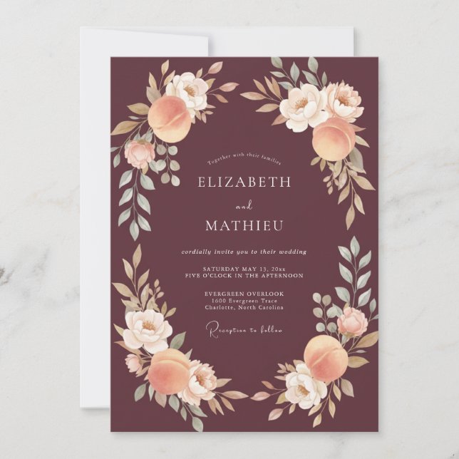 Invitación Boda de otoño silenciada de Borgoña (Anverso)