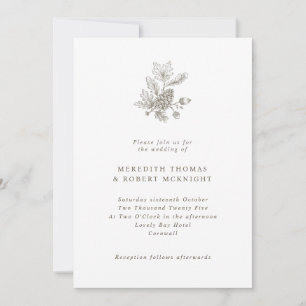 Invitación Boda de Otoño Simple con Piña y Bellotas