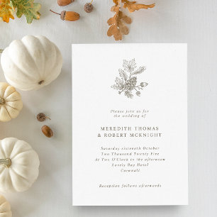Invitación Boda de Otoño Simple Vintage Piña y Bellotas
