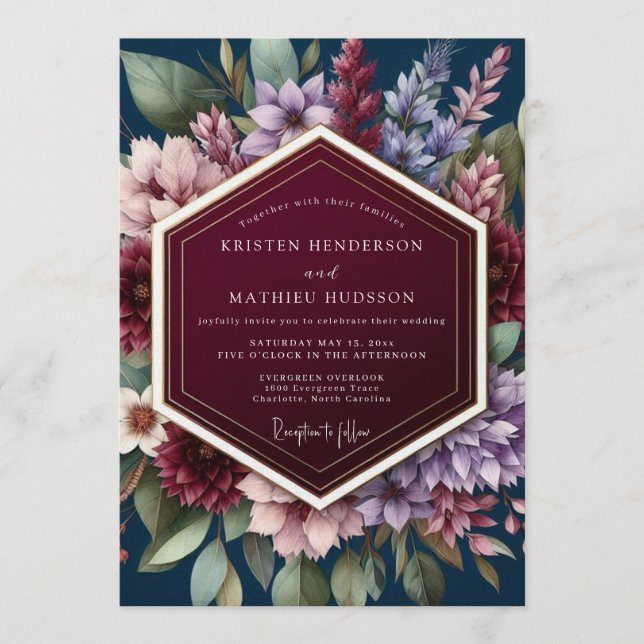 Invitación Boda de Otoño Sofisticada Borgoña (Anverso)