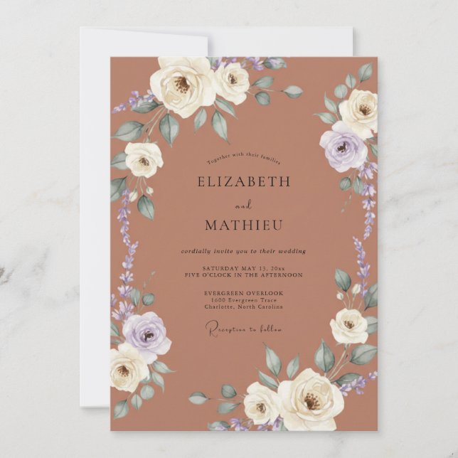 Invitación Boda de Otoño Sofisticada de Terracota (Anverso)