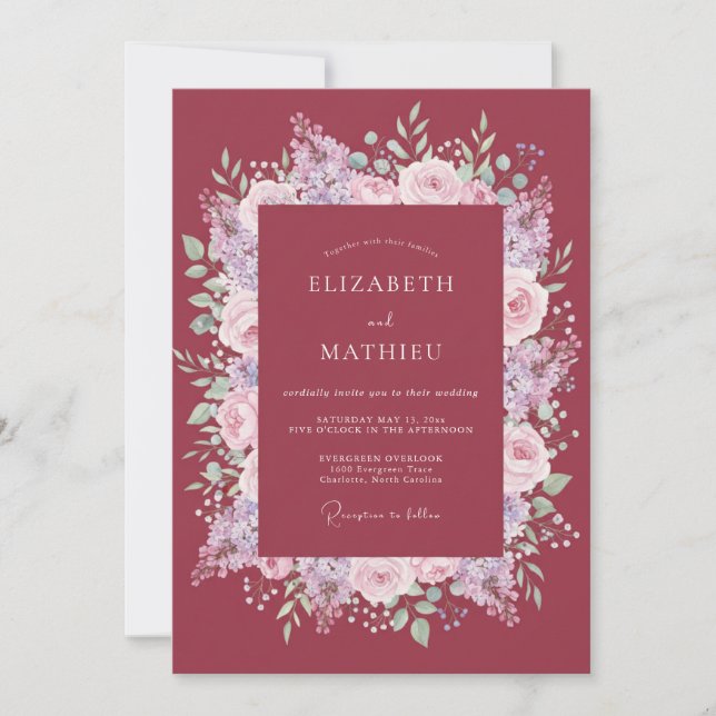 Invitación Boda de Otoño Sofisticada Granate (Anverso)