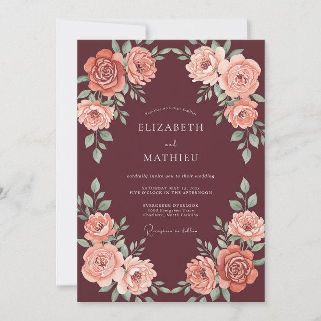 Invitación Boda de Otoño Sublime Borgoña (Anverso)