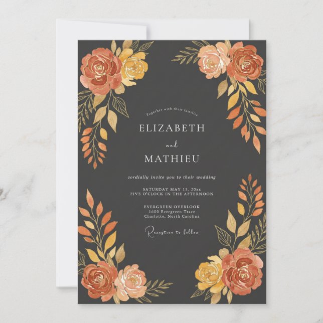 Invitación Boda de Otoño Suntuosa con Carbón (Anverso)