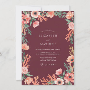 Invitación Boda de Otoño Suntuosa en Rojo Granate