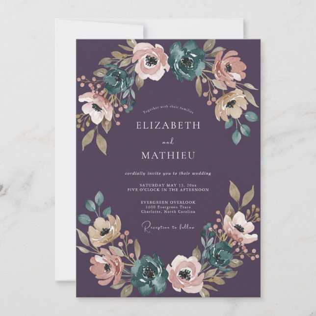 Invitación Boda de Otoño Terciopelo Ciruela (Anverso)