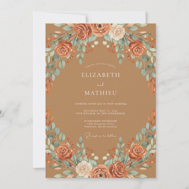 Invitación Boda de Otoño Terracota Malhumorada (Anverso)