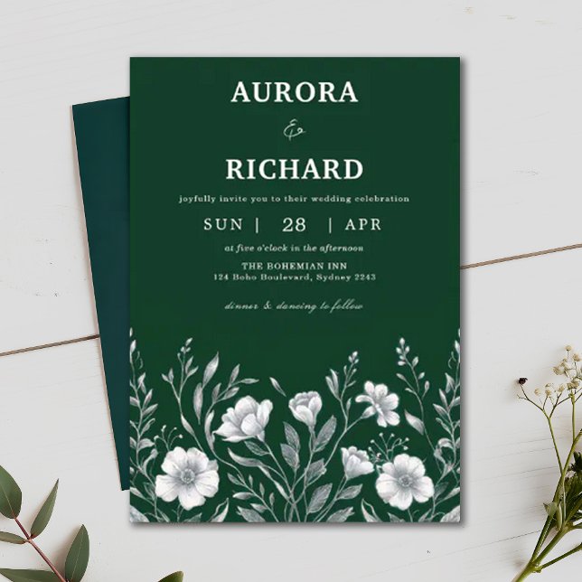 Invitación Boda de otoño verde esmeralda de lujo bohemio (Subido por el creador)