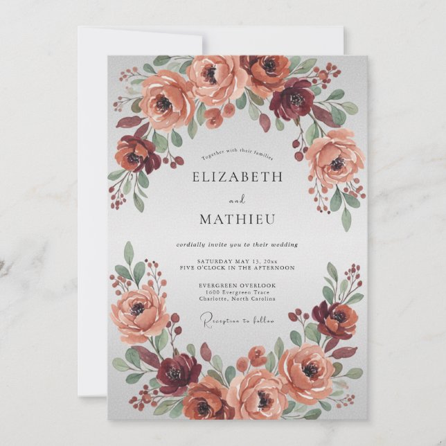 Invitación Boda de Otoño Vibrante de Terracota (Anverso)