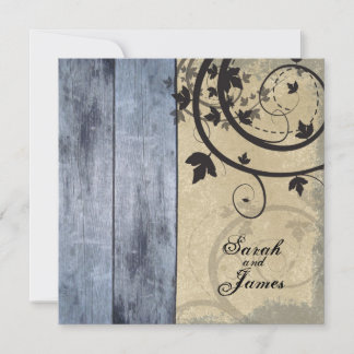 Invitación Boda de otoño vintage - Junta azul del granero