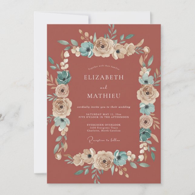 Invitación Boda de Otoño Vintage Terracota (Anverso)